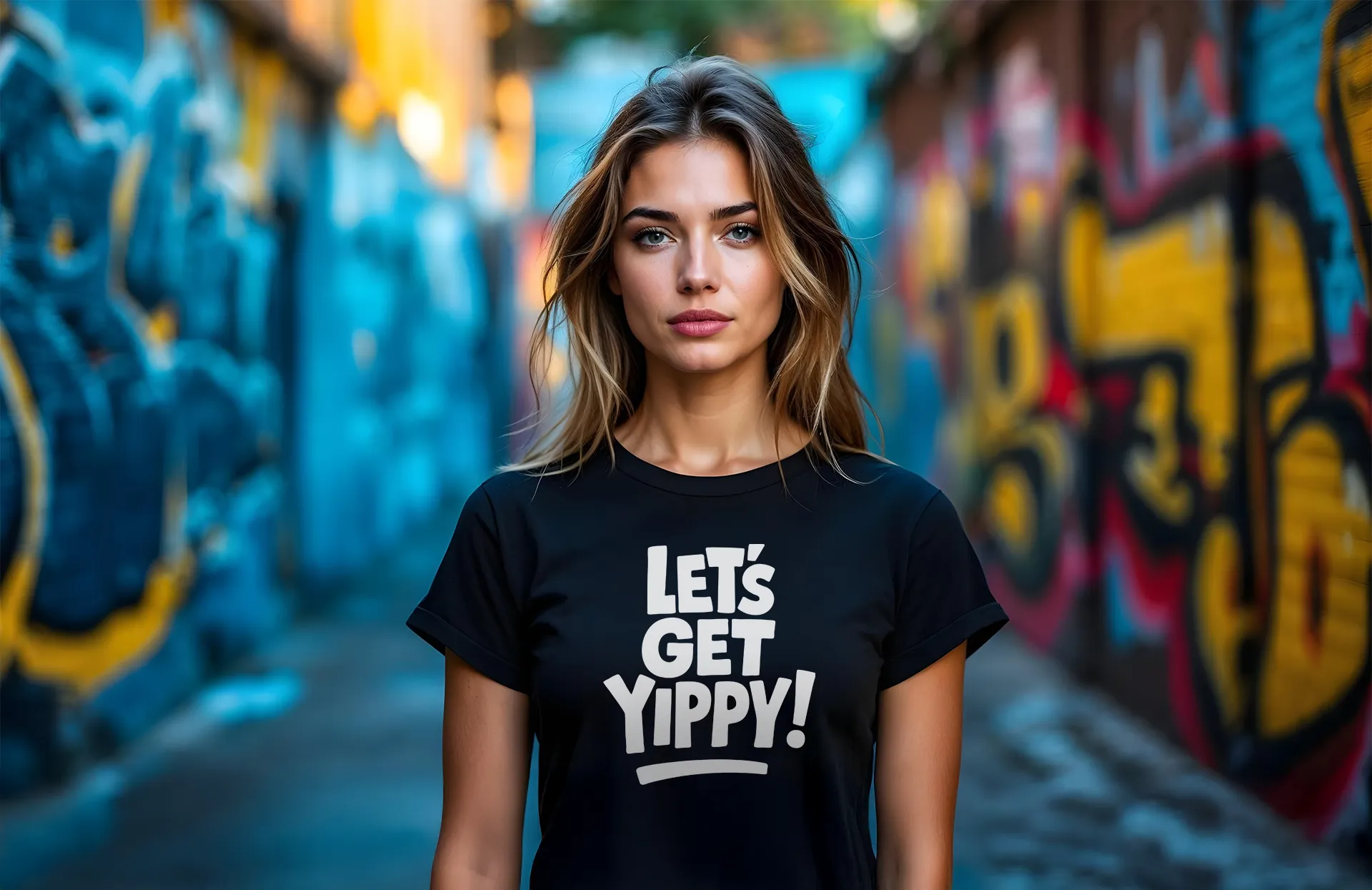 Lets-get-yippy-model-3-black-tee Let's get yippy!